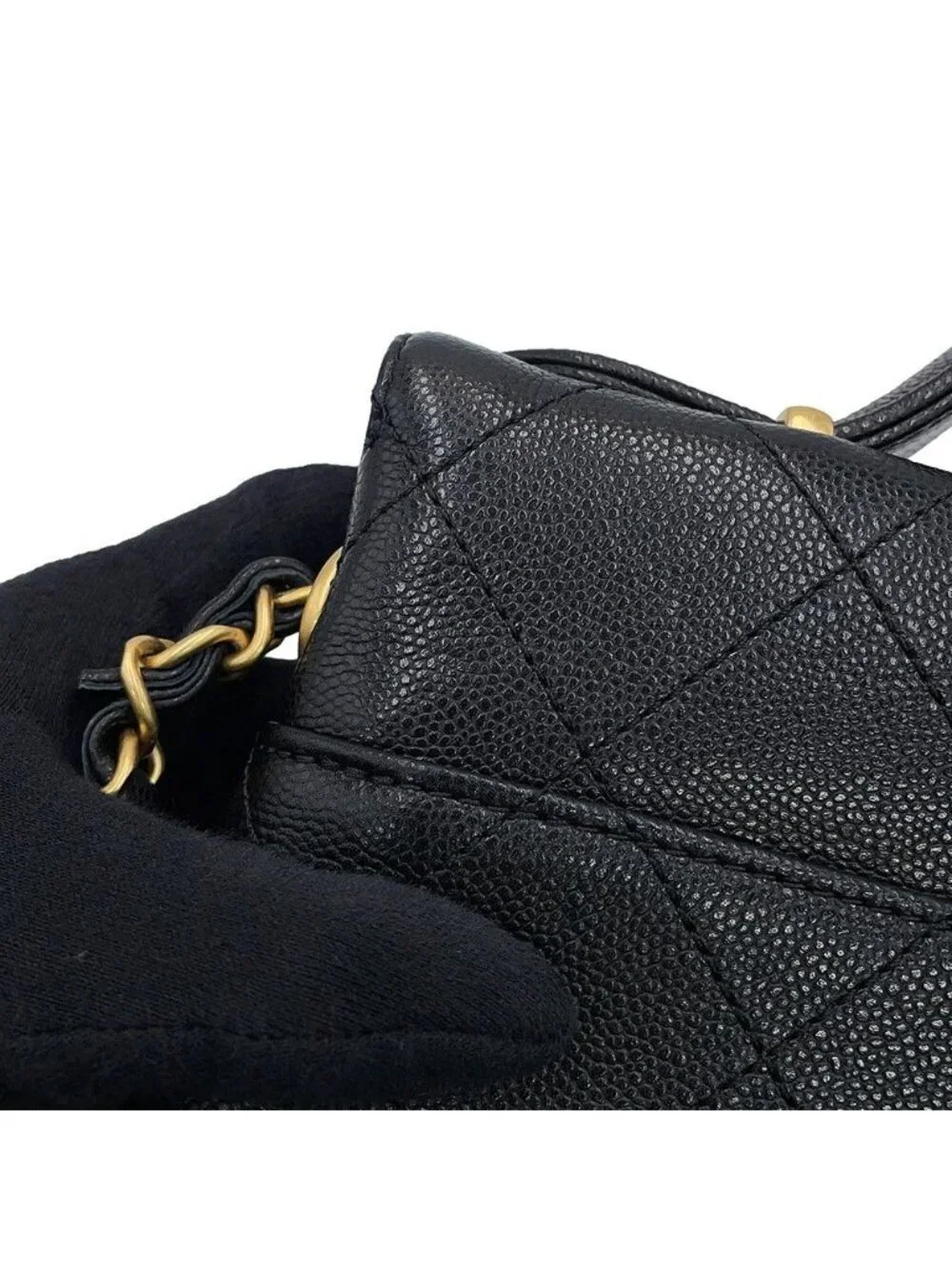 Chanel Shoulder Bag Quilted CC Logo Caviar Leather Black 2-Way